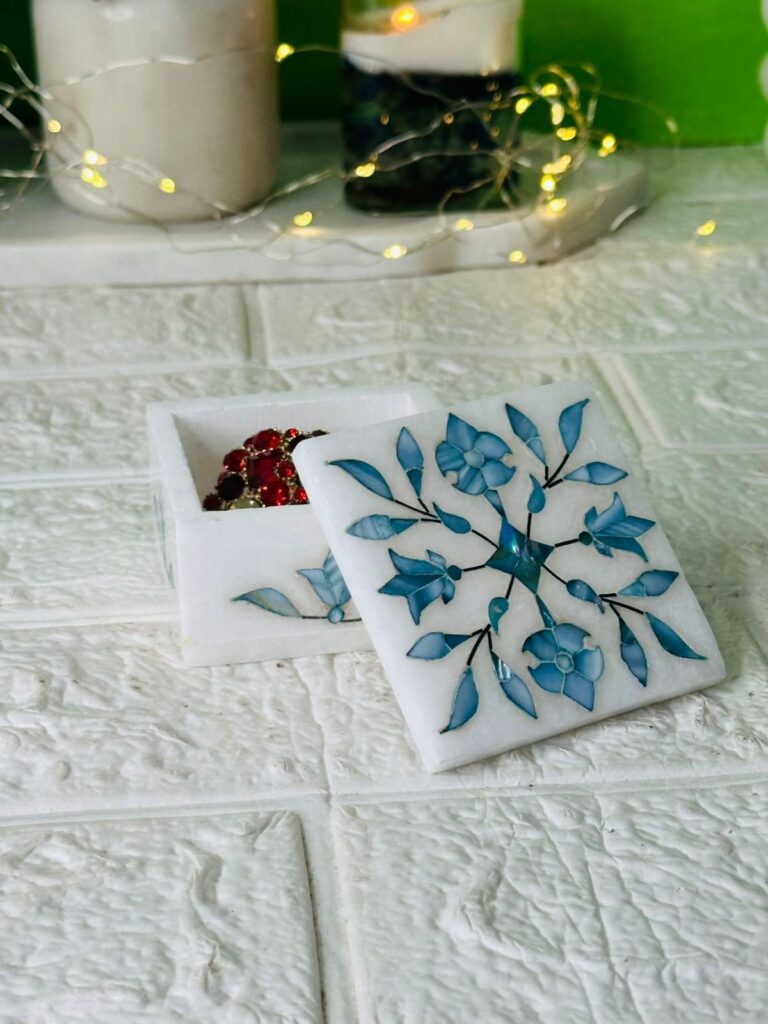 Floral Inlay Marble Jewellery Box - image 2