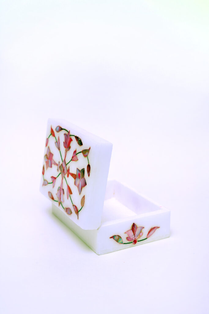 Pink Marble Jewelry Box with Floral Inlay | Handmade Luxury Storage - image 5