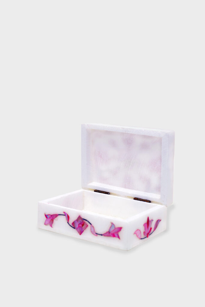 Pink Marble Jewelry Box with Floral Inlay | Handmade Luxury Storage - image 4