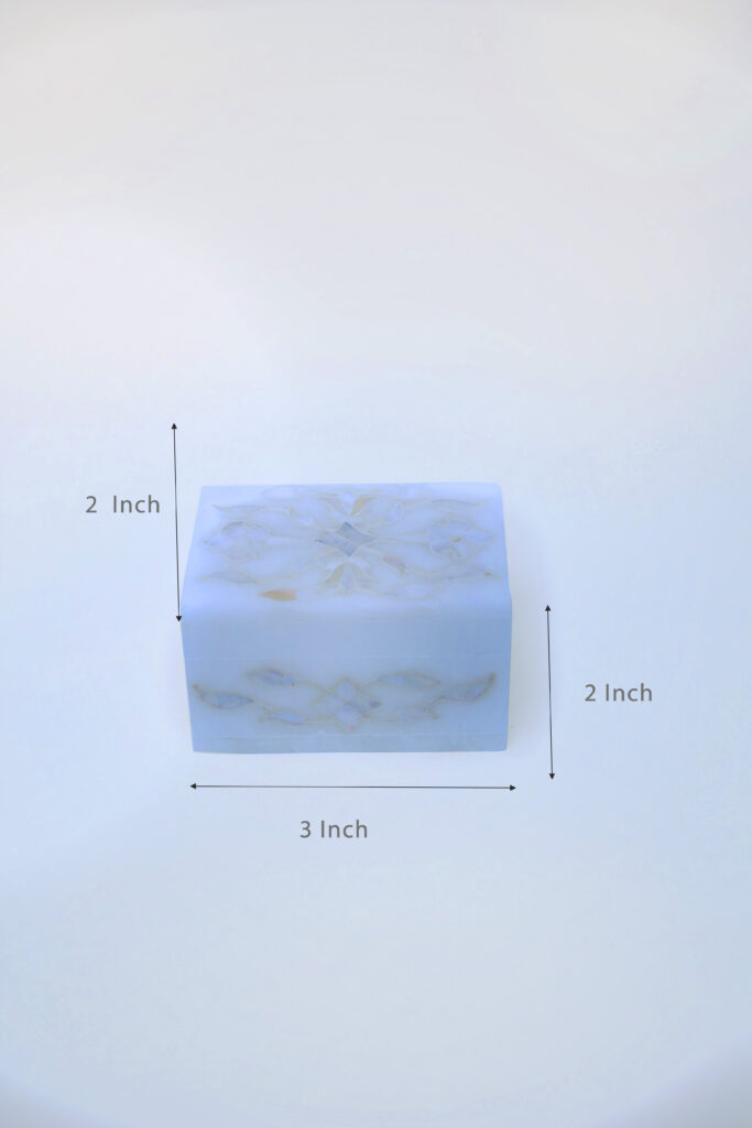White Marble Inlay Jewelry Box – Classic Floral Stone Design (3x2 Inch) - image 3