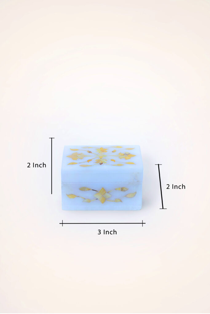 Warm Golden Marble Inlay Jewelry Box – Traditional Floral Inlay Jewelry Box (3x2 Inch) - image 3