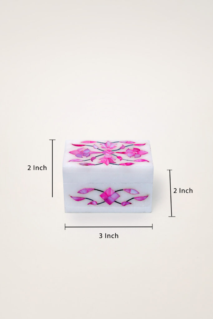Pink Marble Inlay Jewelry Box – Floral Stone Luxury Jewelry Storage (3x2) - image 3