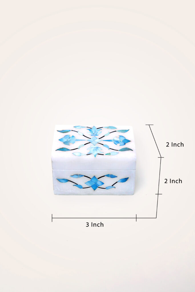 Blue Mist Marble Inlay Jewelry Box – Pastel Floral Trinket Storage (3x2 Inch) - image 3