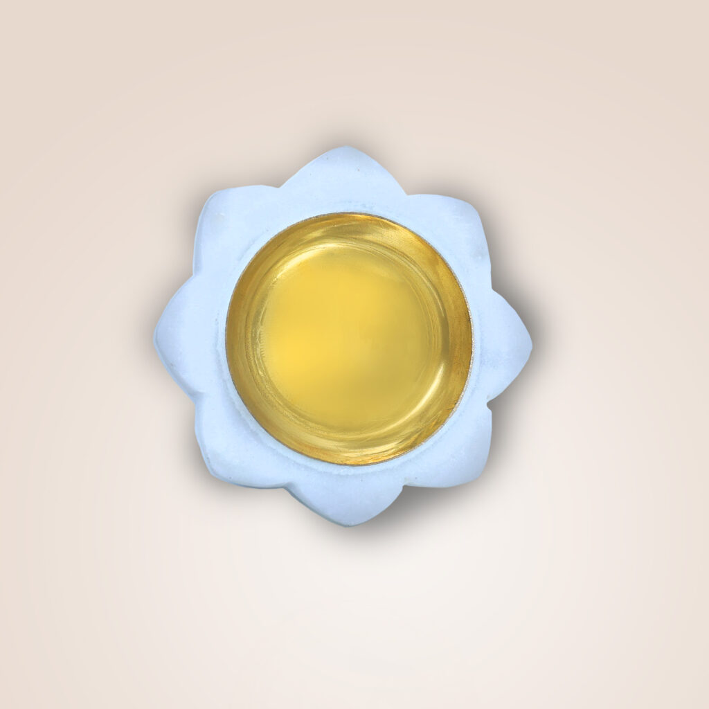 Marble Brass Offering Tray – White Pooja Thali With Brass Bowls - image 5