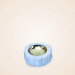 Marble & Brass Offering Tray — White Decorative Thali with Dual Ripped Shape Brass Bowls thumbnail