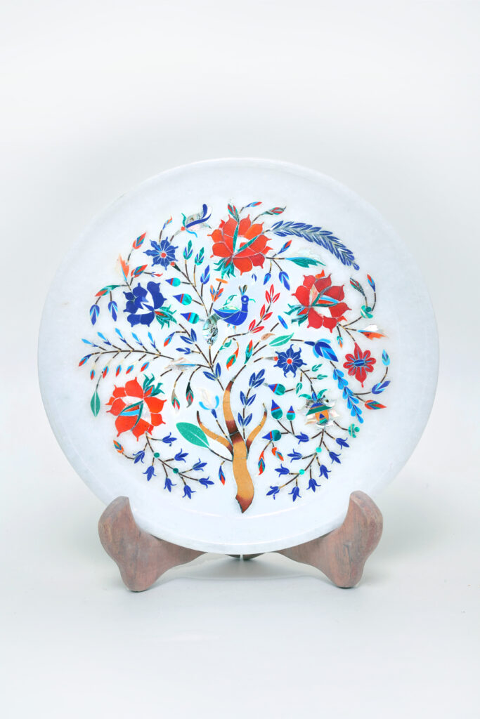 Luxury Marble Inlay Plate – Intricate Floral Design with Hand-Carved flower - image 3