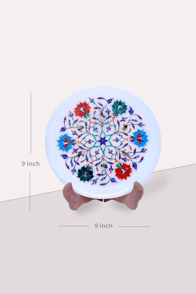 White Marble Inlay Decorative Plate – Handcrafted Floral Art for Wall & Table Décor - image 3