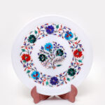 Premium Marble Inlay Plate – Mughal Style Floral Design Handmade in India thumbnail