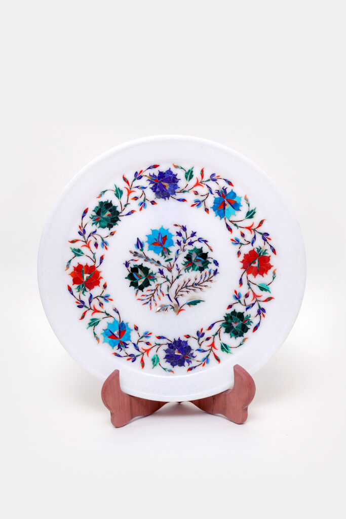 Premium Marble Inlay Plate – Mughal Style Floral Design Handmade in India - image 4