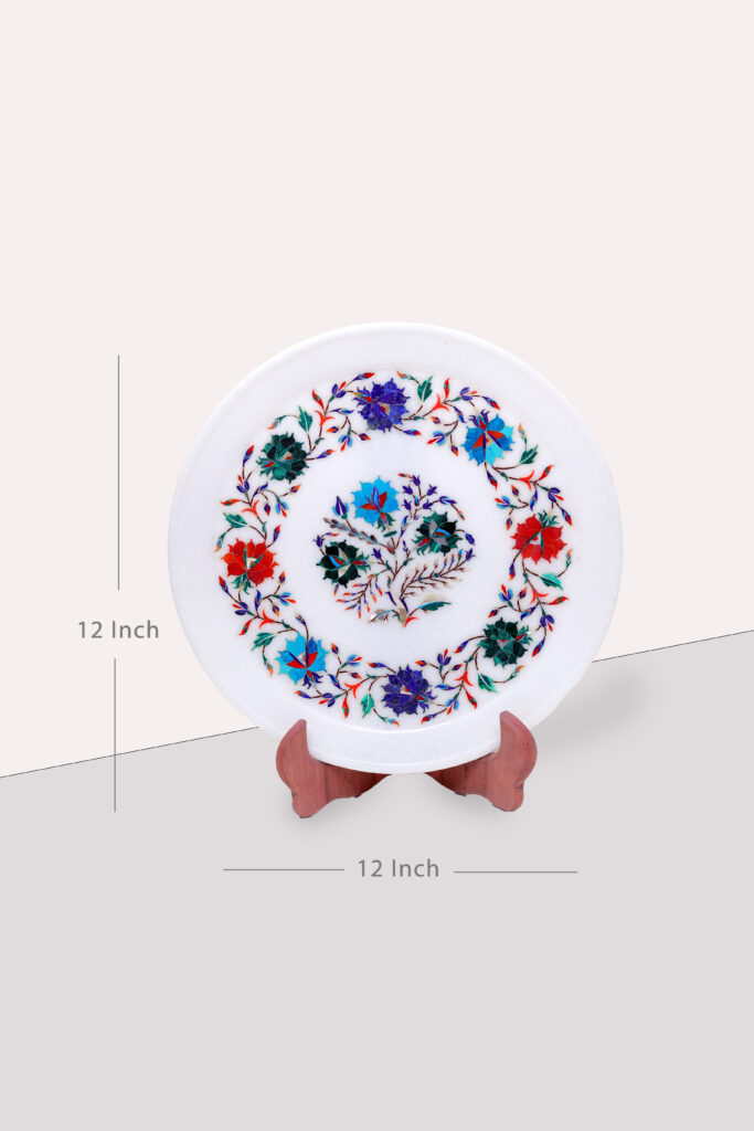 Premium Marble Inlay Plate – Mughal Style Floral Design Handmade in India - image 3