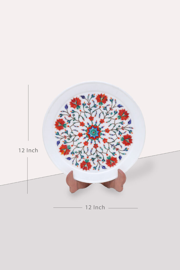 Premium Marble Inlay Plate – Rajasthani Style Floral Design Handmade in India - image 3