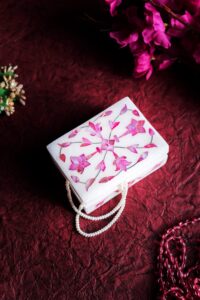 Pink Marble Jewelry Box with Floral Inlay | Handmade Luxury Storage
