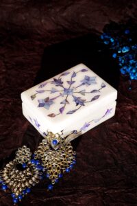 Royal Blue Marble Inlay Jewelry Box – Handmade Decorative Jewelry Storage (4x3 Inch)