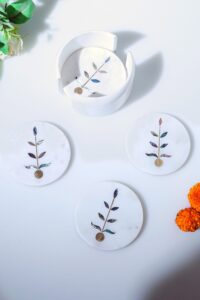 Marble Coaster Set Of 4 – Handcrafted Stone Inlay Drink Coasters