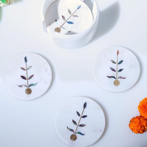 Marble Coaster Set Of 4 – Handcrafted Stone Inlay Drink Coasters