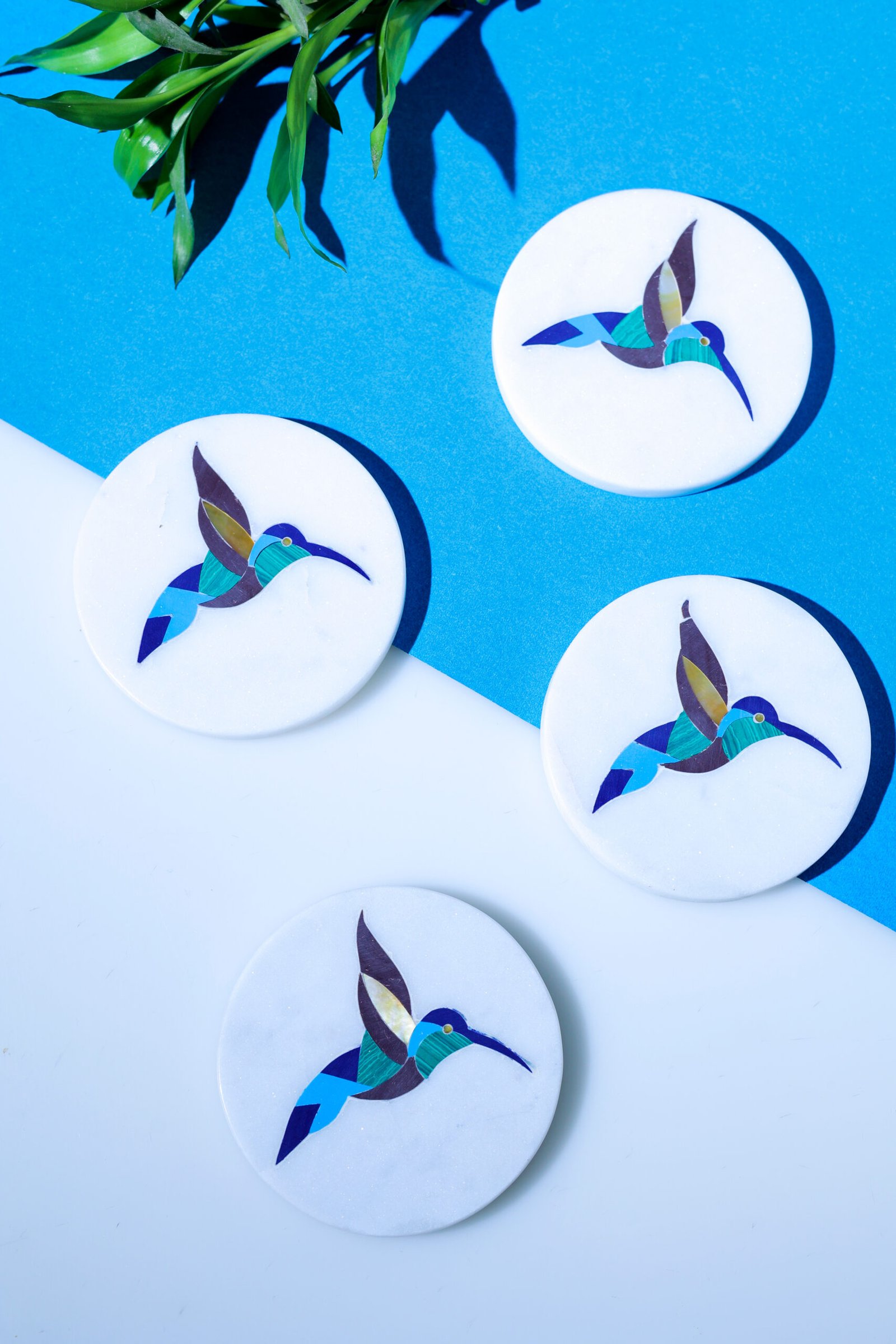 Premium White Marble Coasters with Inlay Design – Set of 4