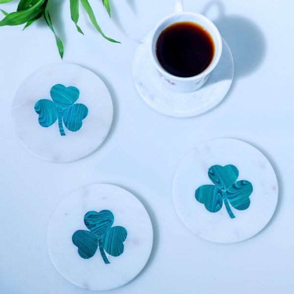 Elegant Marble Inlay Round Coasters – Handmade Drink Coaster Set of 4