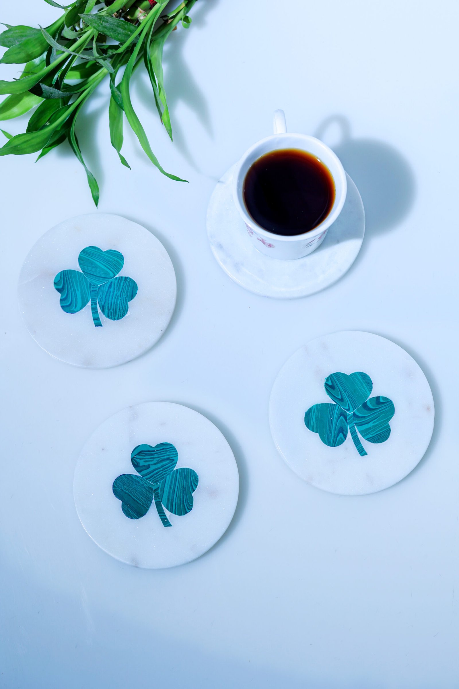 Elegant Marble Inlay Round Coasters – Handmade Drink Coaster Set of 4