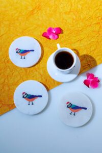 Stone Inlay Marble Coasters – Round Set of 4 for Table Décor