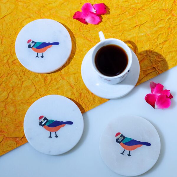 Stone Inlay Marble Coasters – Round Set of 4 for Table Décor