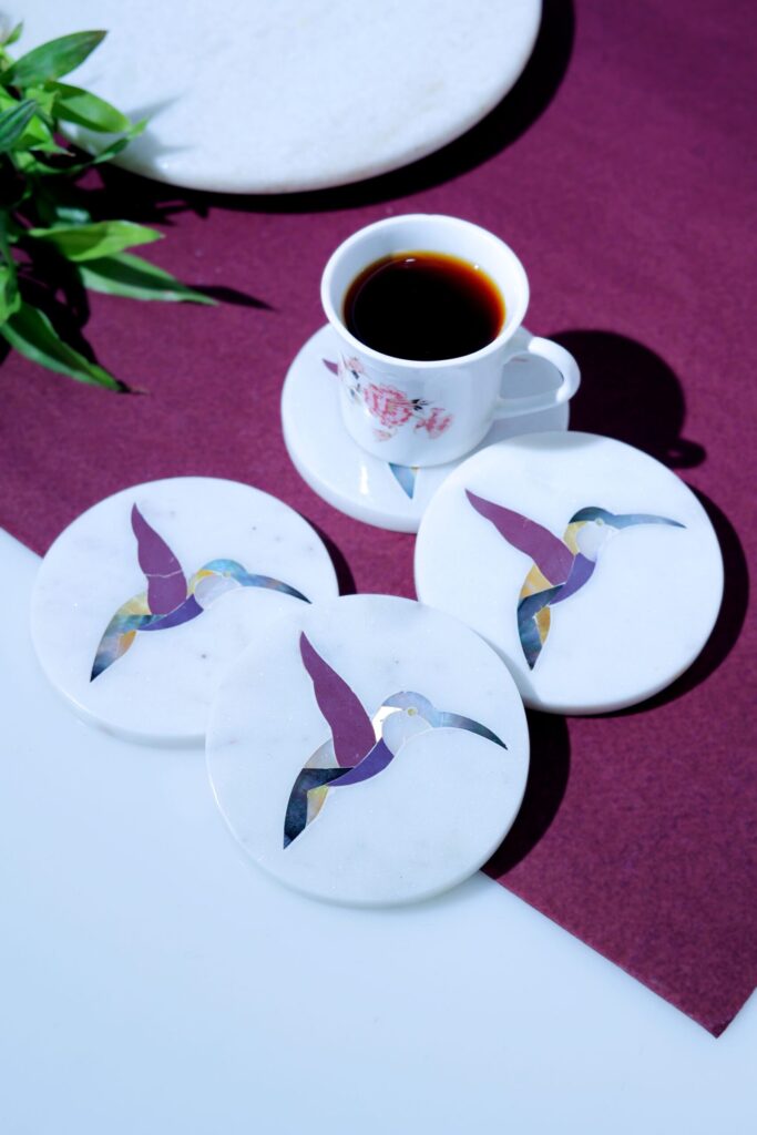 Handcrafted Marble Coasters with Semi-Precious Stone Inlay – Set of 4 - image 2