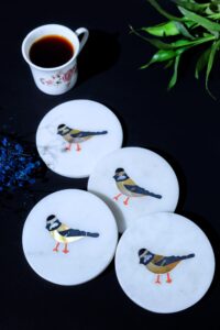 Luxury Marble Coaster Set of 4 – Round Handmade Inlay Work