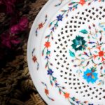Handmade White Marble Inlay Plate with Floral Jali Work – Decorative Wall & Table Art thumbnail