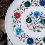 Premium Marble Inlay Plate – Mughal Style Floral Design Handmade in India thumbnail