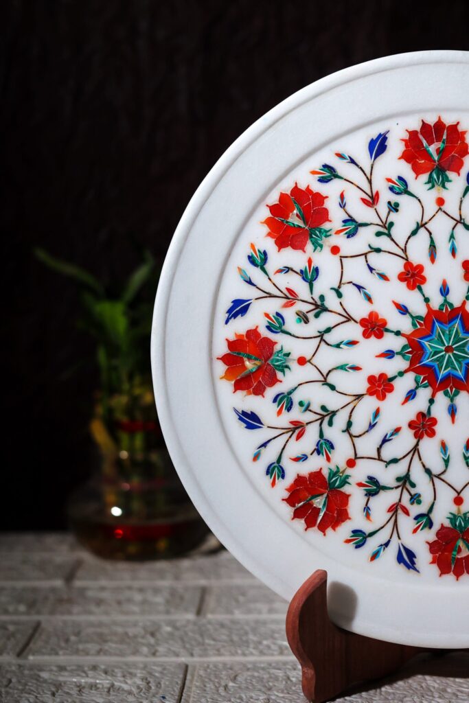 Premium Marble Inlay Plate – Rajasthani Style Floral Design Handmade in India - image 2