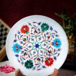 White Marble Inlay Decorative Plate – Handcrafted Floral Art for Wall & Table Décor thumbnail