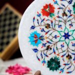 White Marble Inlay Decorative Plate – Handcrafted Floral Art for Wall & Table Décor thumbnail