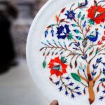 Luxury Marble Inlay Plate – Intricate Floral Design with Hand-Carved flower thumbnail