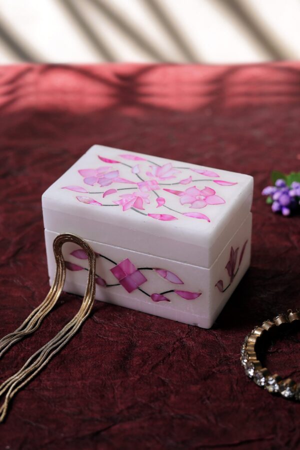 Pink Marble Inlay Jewelry Box – Floral Stone Luxury Jewelry Storage (3x2)