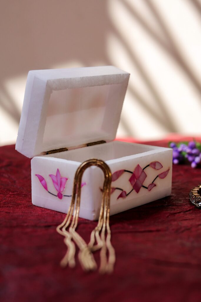 Pink Marble Inlay Jewelry Box – Floral Stone Luxury Jewelry Storage (3x2) - image 2