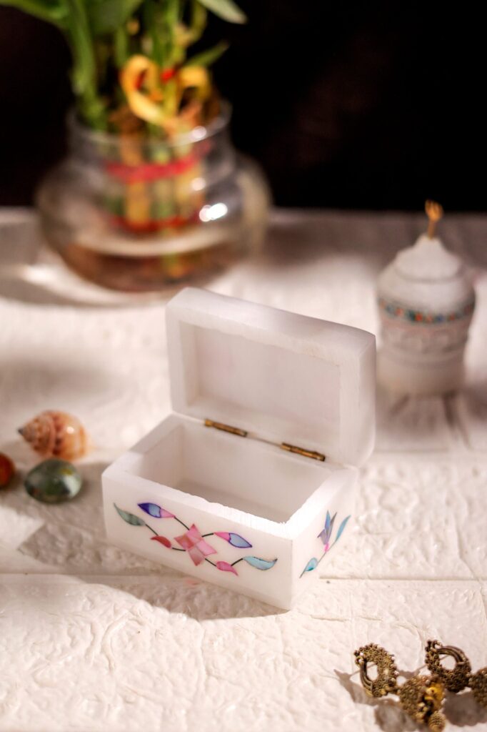 Multicolor Marble Inlay Jewelry Box – Handcrafted Mughal Floral Design (3x2 Inch) - image 2