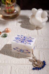 Royal Blue Marble Inlay Jewelry Box – Handmade Decorative Jewelry Storage (3x2 Inch)