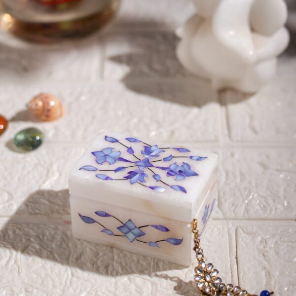 Royal Blue Marble Inlay Jewelry Box – Handmade Decorative Jewelry Storage (3x2 Inch)