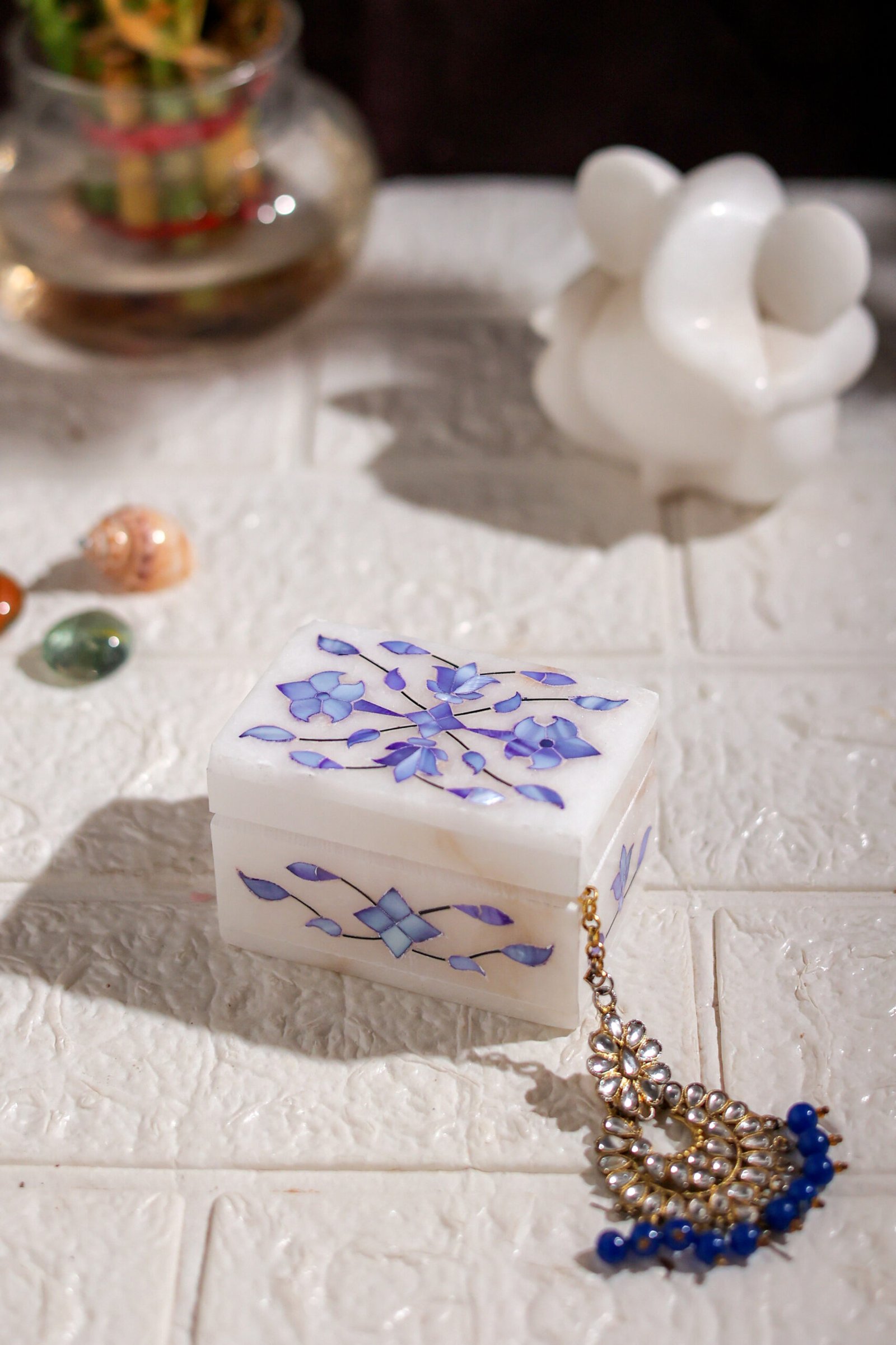 Royal Blue Marble Inlay Jewelry Box – Handmade Decorative Jewelry Storage (3x2 Inch)
