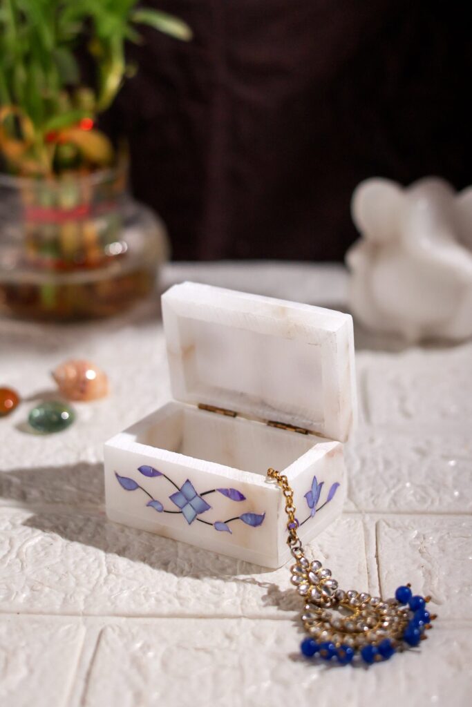 Royal Blue Marble Inlay Jewelry Box – Handmade Decorative Jewelry Storage (3x2 Inch) - image 2