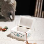 Blue Mist Marble Inlay Jewelry Box – Pastel Floral Trinket Storage (3x2 Inch) thumbnail