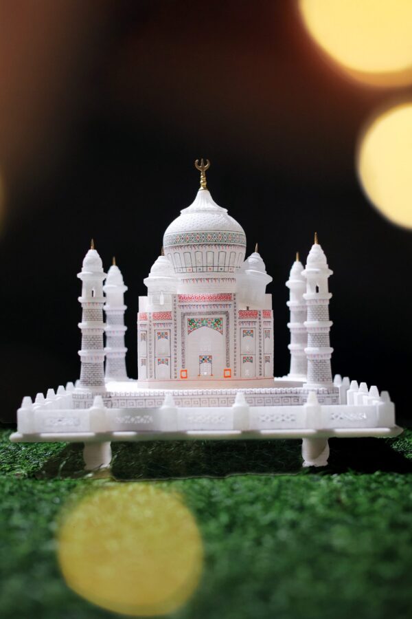 Handcrafted White Taj Mahal Miniature with Stone Inlay Work — Perfect For Wedding/Anniversary Gift (12 X 12 Inche)