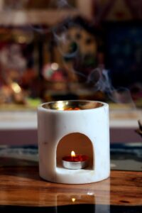 Minimalist White Marble and Brass Oil Burner — Candle & Essential Oil Holder