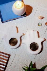 Marble Palm Shape Tea Light Candle Holder — Decorative Peace For Anneversary or Corporate Gift