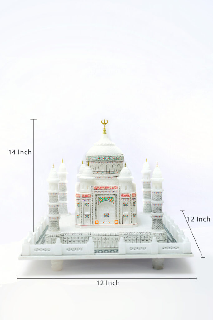 Handcrafted White Taj Mahal Miniature with Stone Inlay Work — Perfect For Wedding/Anniversary Gift (12 X 12 Inche) - image 3