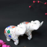 White Marble Elephant Statue Pair with Stone Inlay – Handmade Decorative Figurines for Home & Office Décor thumbnail