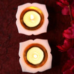 Marble & Brass Offering Tray — White Decorative Thali with Dual Lotus Shape Brass Bowls thumbnail