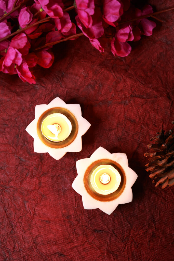 Marble Brass Offering Tray – White Pooja Thali With Brass Bowls - image 2