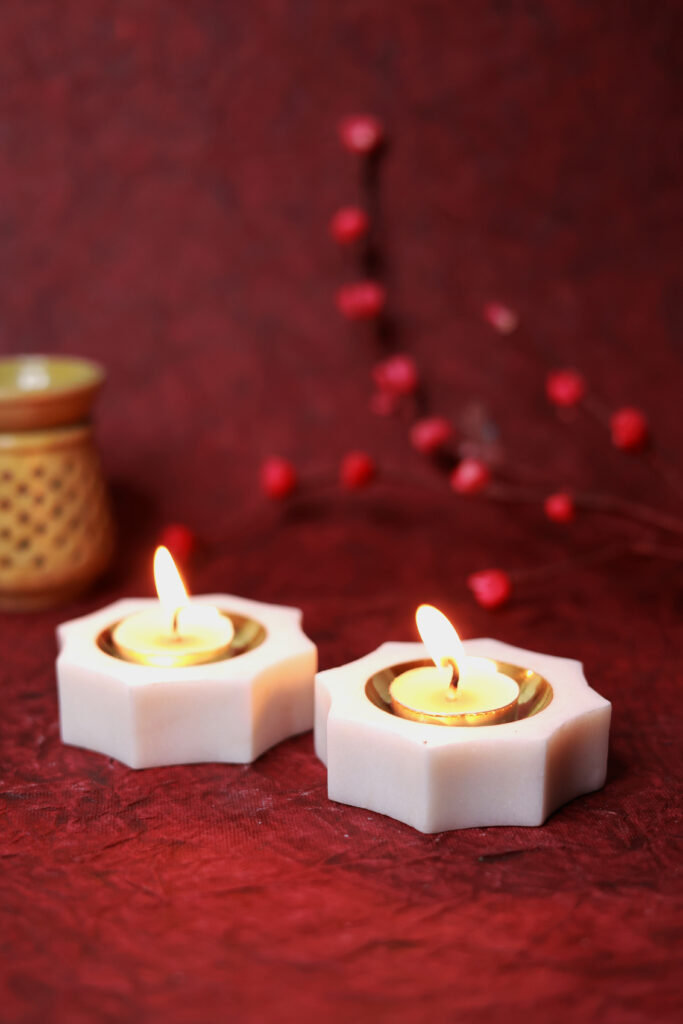 Deluxe Marble & Brass Diya Duo Set with Candle & Incense Holder — Festival Lighting Kit - image 2
