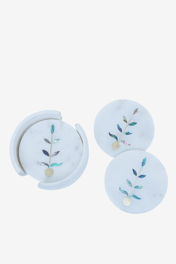 Marble Coaster Set With Elegant Leaf Inlay Design (Set Of 4) - image 3