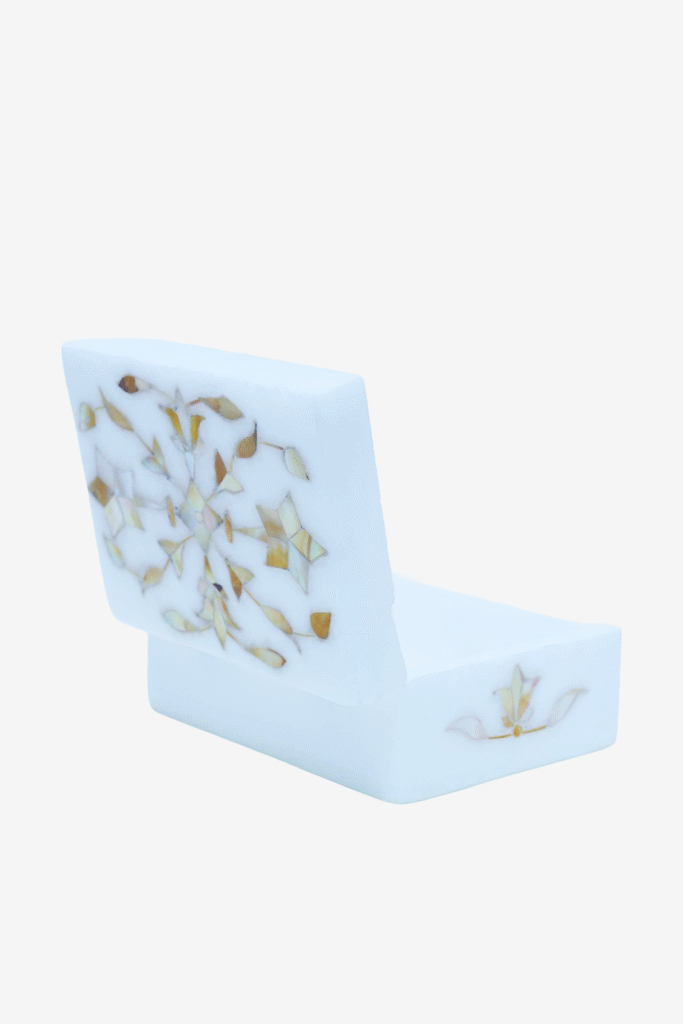 Warm Golden Marble Inlay Jewelry Box – Traditional Floral Inlay Jewelry Box (4x3 Inch) - image 6